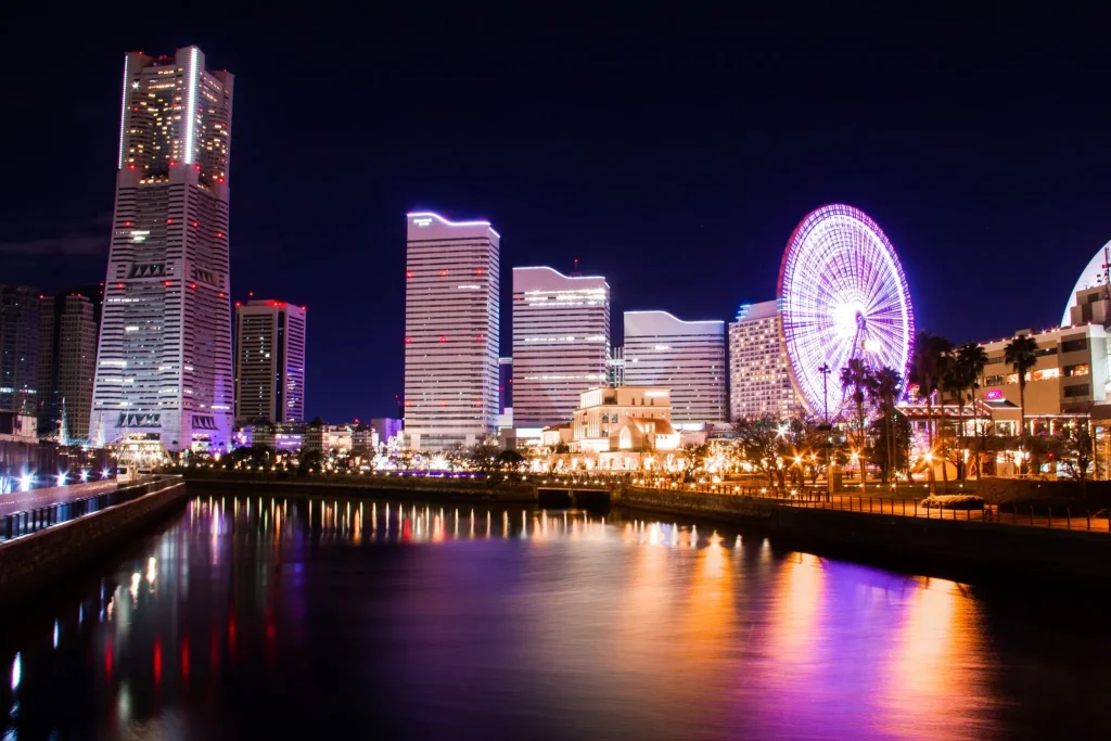 Pemandangan area Minato Mirai di Yokohama, Prefektur Kanagawa.