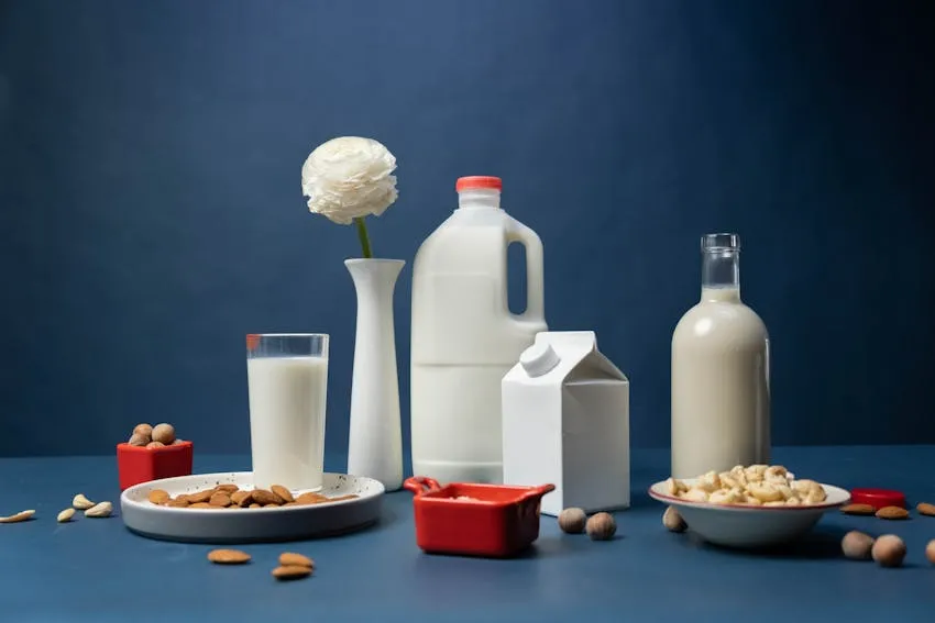 Beberapa karton susu Jepang yang berjajar di rak supermarket.
