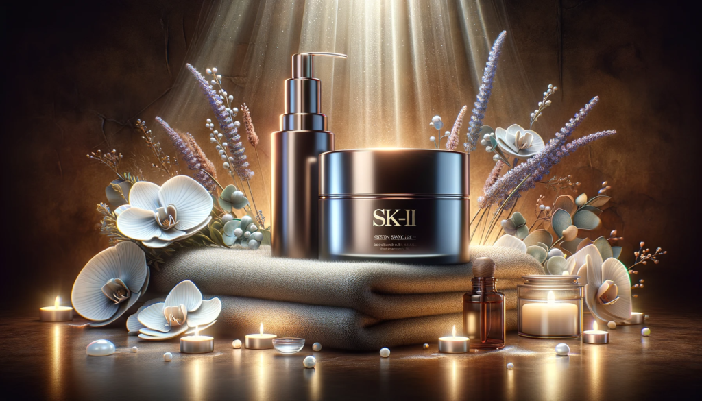 SK-II को विलासी स्किनकेयर उत्पादनहरूको दृष्टान्त।